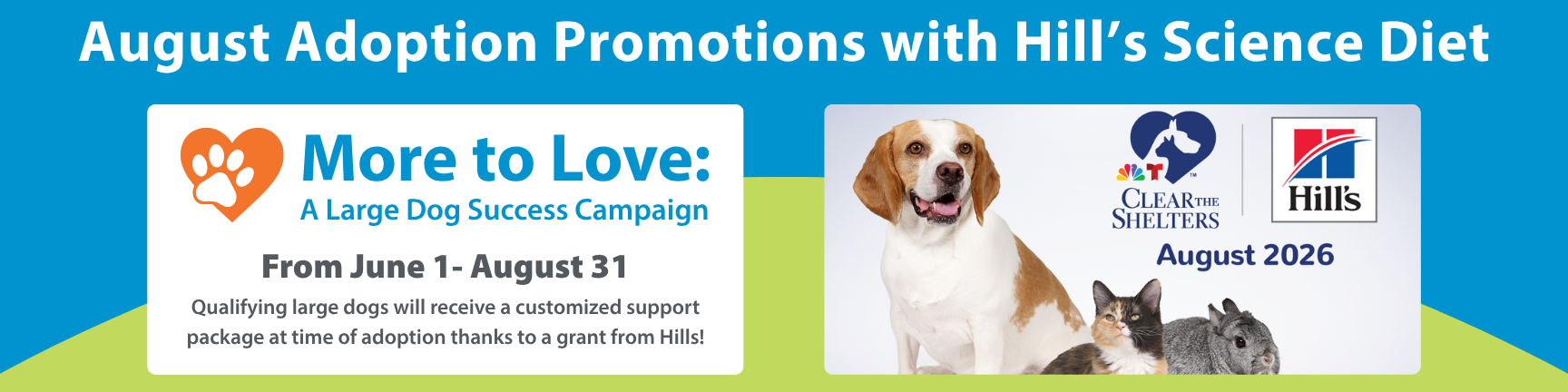 More to Love and Clear the Shelters in August